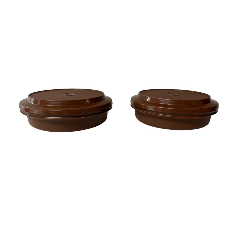 Two Vintage Tupperware Bowls with Lids Used Brown